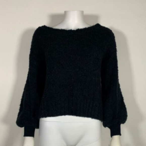 Bar III Sweaters - Fuzzy Black Sweater Oversized Pullover Cozy Crop